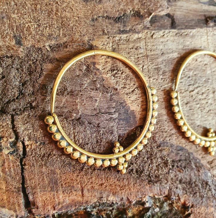 Tribal Brass Hoop Earrings; Ethnic, Geometric, Rustic, Yoga, Hippie, Gypsy, Pretty, Psy, Boho, Bohemian, Festival