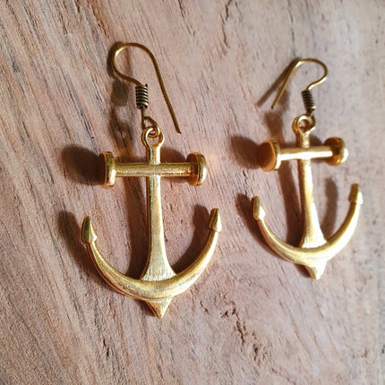 Anchor Earrings / Brass / Sailor / Sea / Ocean / Boat / Nautical / Travel / Voyage / Marine /