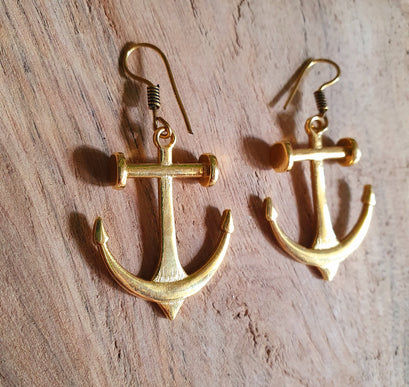 Anchor Earrings / Brass / Sailor / Sea / Ocean / Boat / Nautical / Travel / Voyage / Marine /