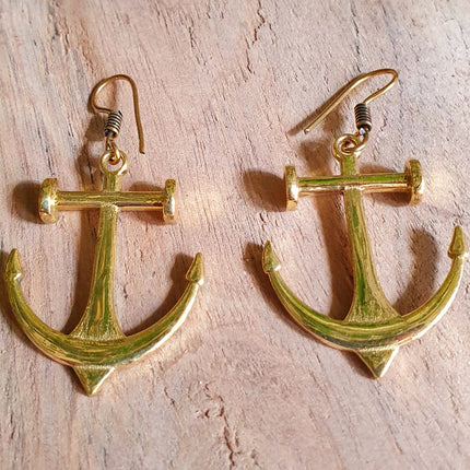 Anchor Earrings / Brass / Sailor / Sea / Ocean / Boat / Nautical / Travel / Voyage / Marine /