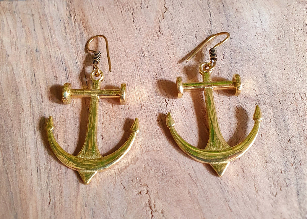 Anchor Earrings / Brass / Sailor / Sea / Ocean / Boat / Nautical / Travel / Voyage / Marine /