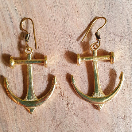 Anchor Earrings / Brass / Sailor / Sea / Ocean / Boat / Nautical / Travel / Voyage / Marine /