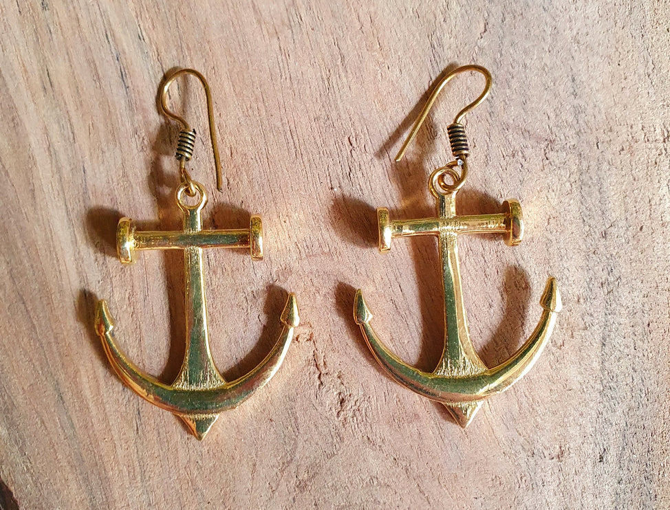 Anchor Earrings / Brass / Sailor / Sea / Ocean / Boat / Nautical / Travel / Voyage / Marine /