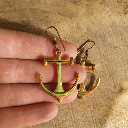 Anchor Earrings / Brass / Sailor / Sea / Ocean / Boat / Nautical / Travel / Voyage / Marine /