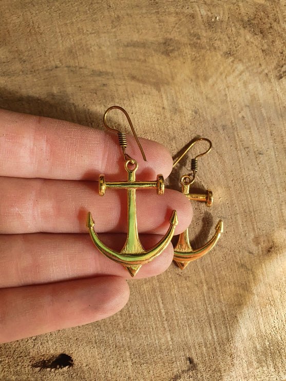 Anchor Earrings / Brass / Sailor / Sea / Ocean / Boat / Nautical / Travel / Voyage / Marine /