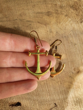 Anchor Earrings / Brass / Sailor / Sea / Ocean / Boat / Nautical / Travel / Voyage / Marine /