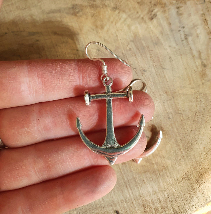 Anchor Earrings / Silver / Sailor / Sea / Ocean / Boat / Nautical / Travel / Voyage / Marine /