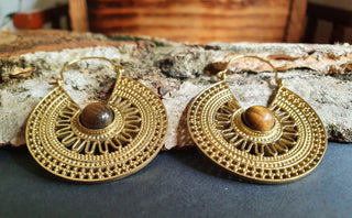 Tiger Eye & Brass Hoop Earrings Ethnic, rustic, yoga, hippie, gypsy, pretty, psy, boho, bohemian, festival
