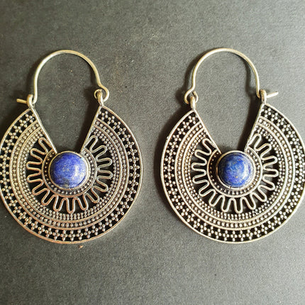 Lapis Lazuli & Silver Hoop Earrings Ethnic, rustic, yoga, hippie, gypsy, pretty, psy, boho, bohemian, festival