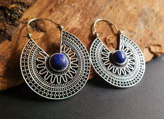 Lapis Lazuli & Silver Hoop Earrings Ethnic, rustic, yoga, hippie, gypsy, pretty, psy, boho, bohemian, festival
