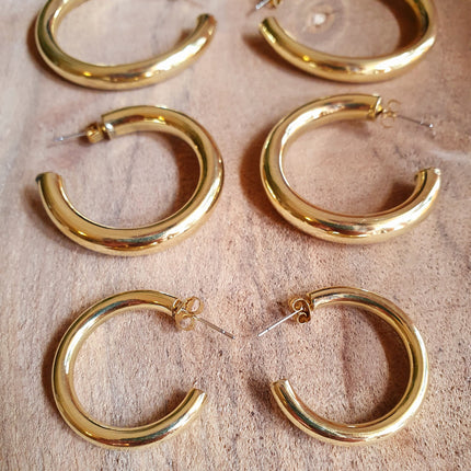 Chunky Gold Hoop Earrings / Chunky Hoops / Thickness 6mm / Brass / Ethnic / Vintage / Boho / Chic / Rustic / Psy / Gypsy / Bohemian