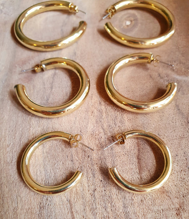 Chunky Gold Hoop Earrings / Chunky Hoops / Thickness 6mm / Brass / Ethnic / Vintage / Boho / Chic / Rustic / Psy / Gypsy / Bohemian