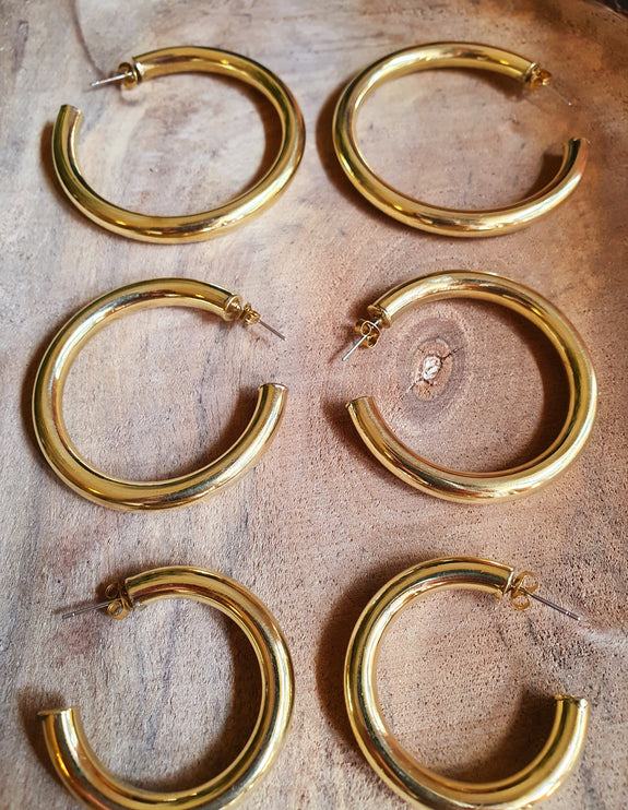 Chunky Gold Hoop Earrings / Chunky Hoops / Thickness 6mm / Brass / Ethnic / Vintage / Boho / Chic / Rustic / Psy / Gypsy / Bohemian