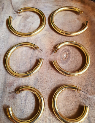 Chunky Gold Hoop Earrings / Chunky Hoops / Thickness 6mm / Brass / Ethnic / Vintage / Boho / Chic / Rustic / Psy / Gypsy / Bohemian