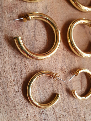 Chunky Gold Hoop Earrings / Chunky Hoops / Thickness 6mm / Brass / Ethnic / Vintage / Boho / Chic / Rustic / Psy / Gypsy / Bohemian