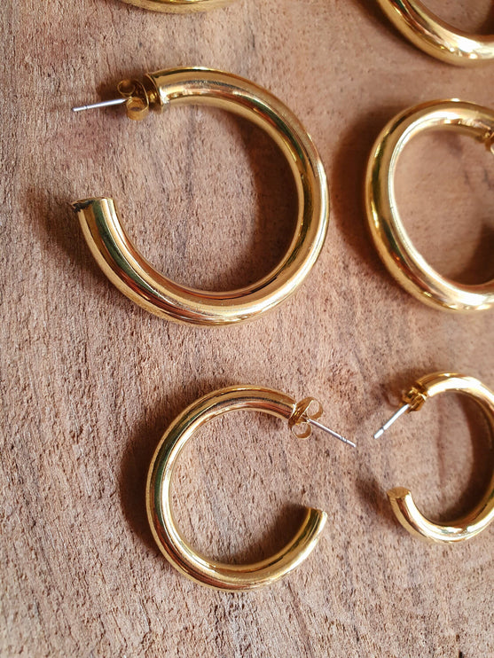 Chunky Gold Hoop Earrings / Chunky Hoops / Thickness 6mm / Brass / Ethnic / Vintage / Boho / Chic / Rustic / Psy / Gypsy / Bohemian