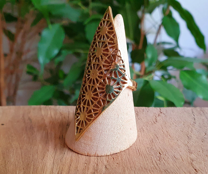 Brass Geometric Diamond Shape Ring / Mens / Unisex / Large /Boho / Ethnic / Rustic / Tribal / Gypsy / Festival / Triangle