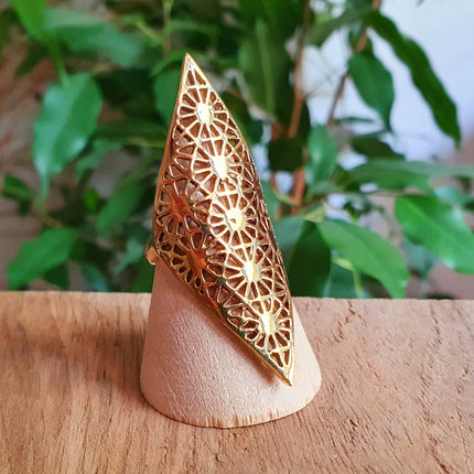 Brass Geometric Diamond Shape Ring / Mens / Unisex / Large /Boho / Ethnic / Rustic / Tribal / Gypsy / Festival / Triangle