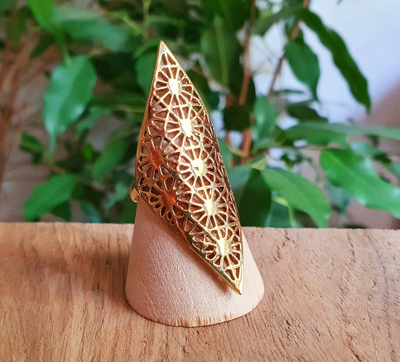 Brass Geometric Diamond Shape Ring / Mens / Unisex / Large /Boho / Ethnic / Rustic / Tribal / Gypsy / Festival / Triangle