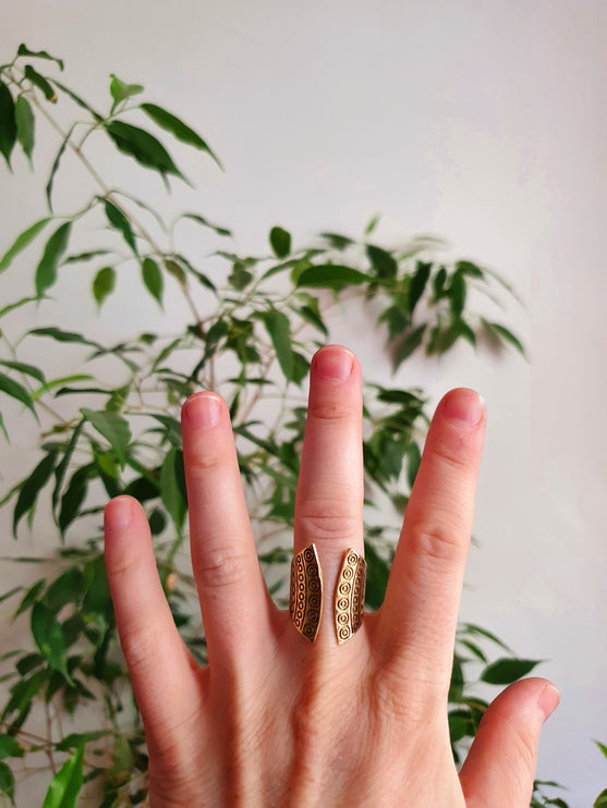 Aztec Brass Ring / Unisex / Mens / Large size / Geometric / Boho / Ethnic / Rustic / Festival / Bohemian / Hippie / Gypsy / Psy