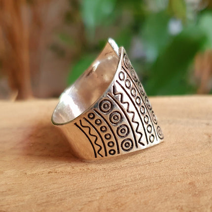 Aztec Silver Ring / Unisex / Mens / Inca / Geometric / Boho / Ethnic / Rustic / Festival / Bohemian / Hippie / Gypsy / Psy