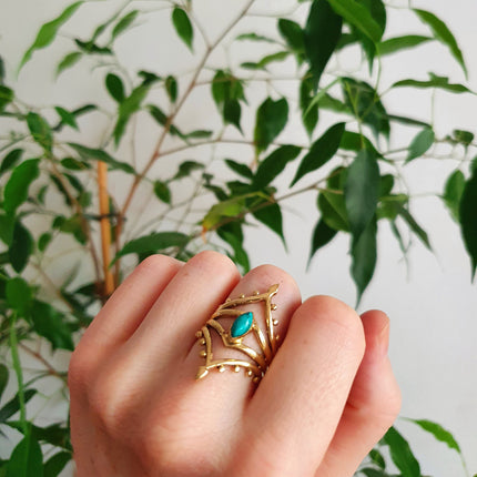 Bohemian style Turquoise and Brass Ring / Hippie / Boho / Ethnic / Rustic / Tribal / Gypsy / Festival / Healing / Festival / Birth Stone