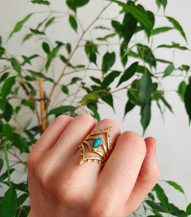 Bohemian style Turquoise and Brass Ring / Hippie / Boho / Ethnic / Rustic / Tribal / Gypsy / Festival / Healing / Festival / Birth Stone