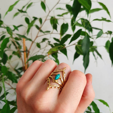 Bohemian style Turquoise and Brass Ring / Hippie / Boho / Ethnic / Rustic / Tribal / Gypsy / Festival / Healing / Festival / Birth Stone