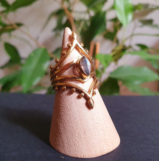 Boho Labradorite Brass Ring / Ethnic / Rustic / Festival / Tribal / Blue / Hippie / Gypsy / Psy / Stone / Healing