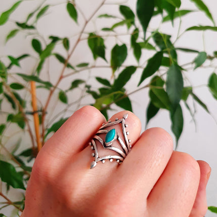 Bohemian Turquoise Silver Ring / Hippie / Boho / Ethnic / Rustic / Tribal / Gypsy / Festival / Healing / Festival / Birth Stone