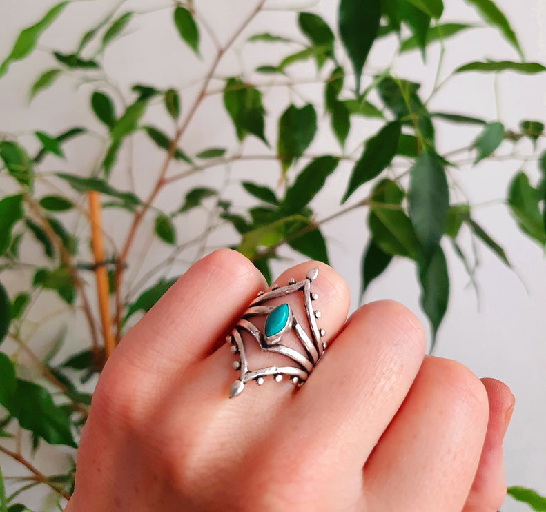 Bohemian Turquoise Silver Ring / Hippie / Boho / Ethnic / Rustic / Tribal / Gypsy / Festival / Healing / Festival / Birth Stone