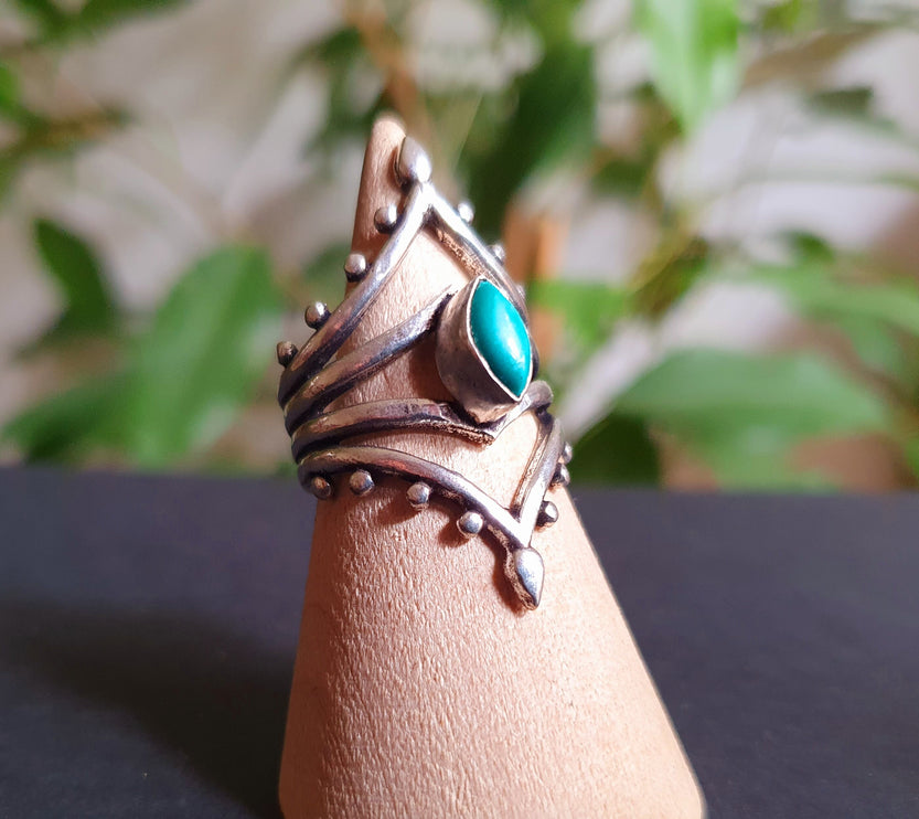 Bohemian Turquoise Silver Ring / Hippie / Boho / Ethnic / Rustic / Tribal / Gypsy / Festival / Healing / Festival / Birth Stone