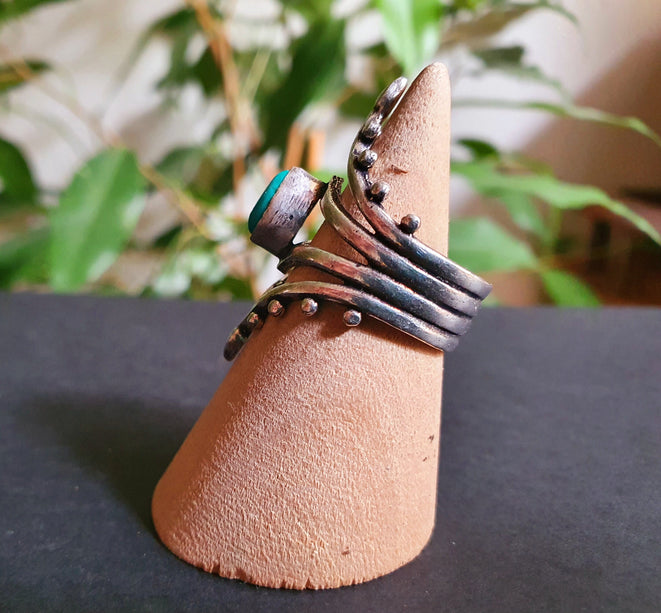 Bohemian Turquoise Silver Ring / Hippie / Boho / Ethnic / Rustic / Tribal / Gypsy / Festival / Healing / Festival / Birth Stone