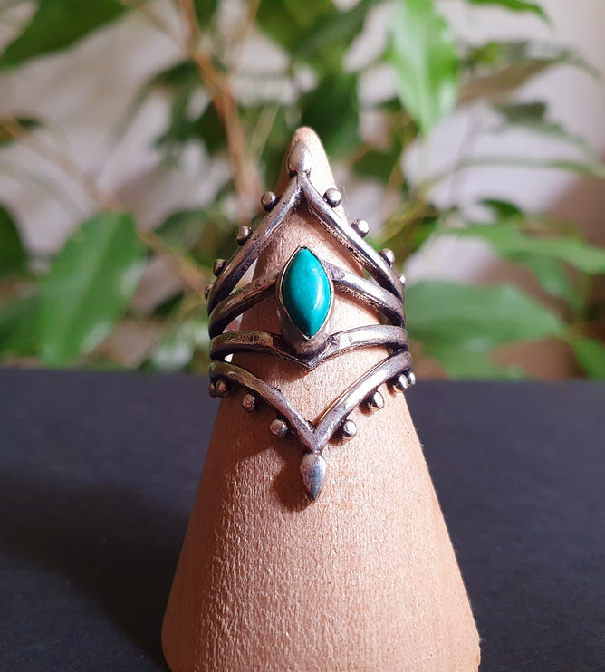 Bohemian Turquoise Silver Ring / Hippie / Boho / Ethnic / Rustic / Tribal / Gypsy / Festival / Healing / Festival / Birth Stone