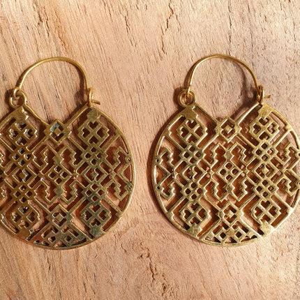 Aztec Hoops Inca Style Brass Earrings; Ethnic, Geometric, rustic, yoga, hippie, gypsy, pretty, psy, boho, bohemian, festival