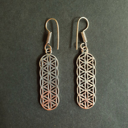 Silver Flower of Life Dangle Earrings / Illuminati / Mandala / Geometric / Rustic / Hippie / Gypsy / Psy / Boho / Bohemian /