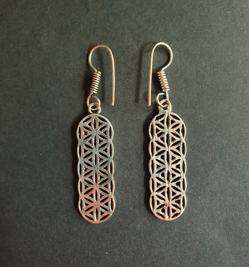 Silver Flower of Life Dangle Earrings / Illuminati / Mandala / Geometric / Rustic / Hippie / Gypsy / Psy / Boho / Bohemian /