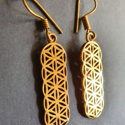 Brass Flower of Life Dangle Earrings / Illuminati / Mandala / Geometric / Rustic / Hippie / Gypsy / Psy / Boho / Bohemian /