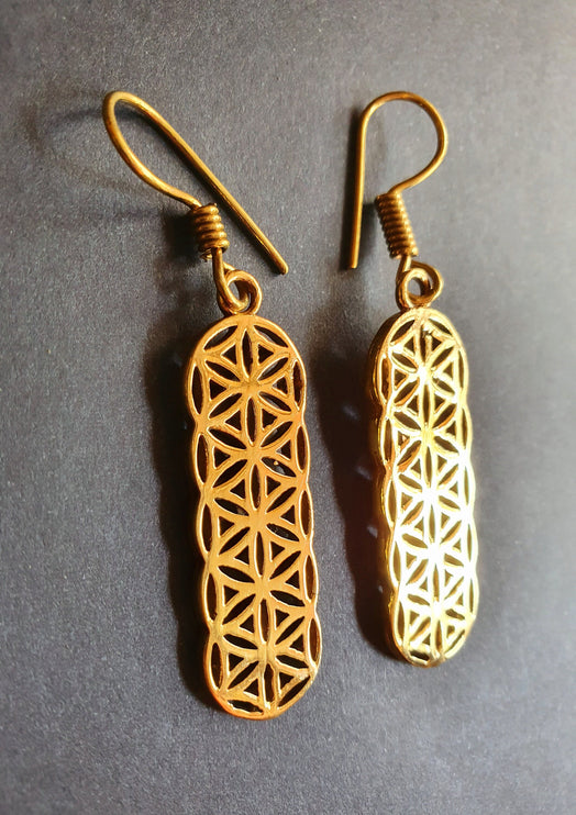 Brass Flower of Life Dangle Earrings / Illuminati / Mandala / Geometric / Rustic / Hippie / Gypsy / Psy / Boho / Bohemian /