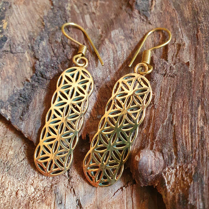 Brass Flower of Life Dangle Earrings / Illuminati / Mandala / Geometric / Rustic / Hippie / Gypsy / Psy / Boho / Bohemian /