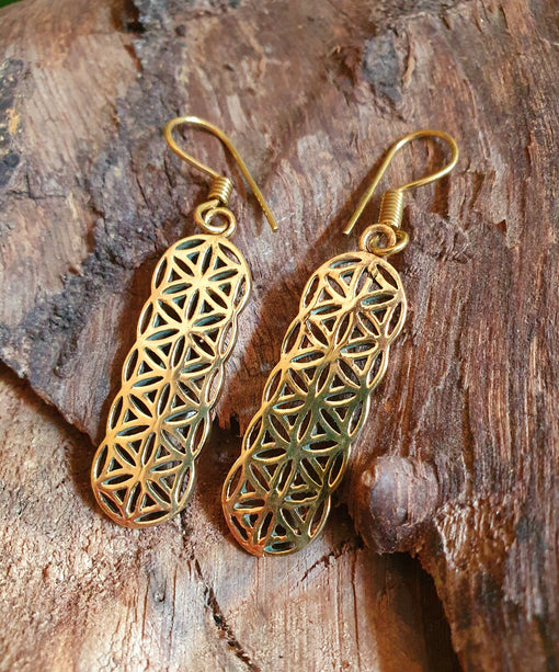 Brass Flower of Life Dangle Earrings / Illuminati / Mandala / Geometric / Rustic / Hippie / Gypsy / Psy / Boho / Bohemian /