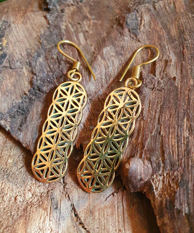 Brass Flower of Life Dangle Earrings / Illuminati / Mandala / Geometric / Rustic / Hippie / Gypsy / Psy / Boho / Bohemian /