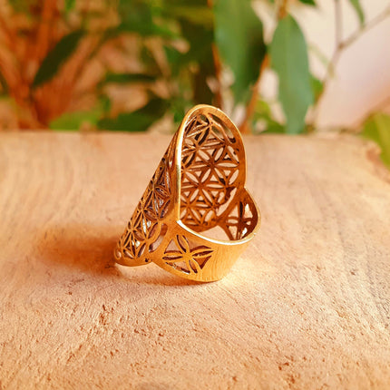 Flower of Life Geometric Mandala Brass Ring / Boho / Ethnic / Rustic / Festival / Tribal / Hippie / Gypsy / Psy / Thumb / Psy