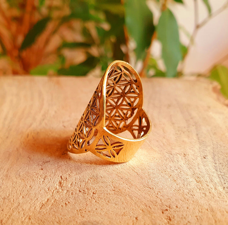 Flower of Life Geometric Mandala Brass Ring / Boho / Ethnic / Rustic / Festival / Tribal / Hippie / Gypsy / Psy / Thumb / Psy