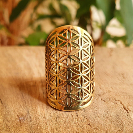 Flower of Life Geometric Mandala Brass Ring / Boho / Ethnic / Rustic / Festival / Tribal / Hippie / Gypsy / Psy / Thumb / Psy