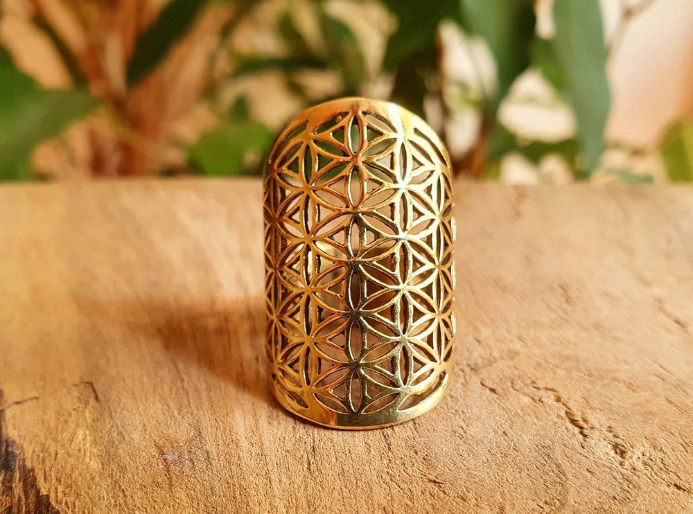 Flower of Life Geometric Mandala Brass Ring / Boho / Ethnic / Rustic / Festival / Tribal / Hippie / Gypsy / Psy / Thumb / Psy