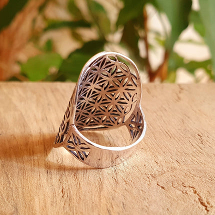 Flower of Life Geometric Mandala Silver Ring / Boho / Ethnic / Rustic / Festival / Tribal / Hippie / Gypsy / Psy / Thumb / Psy