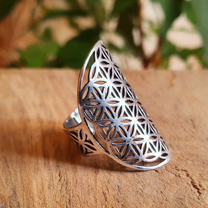 Flower of Life Geometric Mandala Silver Ring / Boho / Ethnic / Rustic / Festival / Tribal / Hippie / Gypsy / Psy / Thumb / Psy