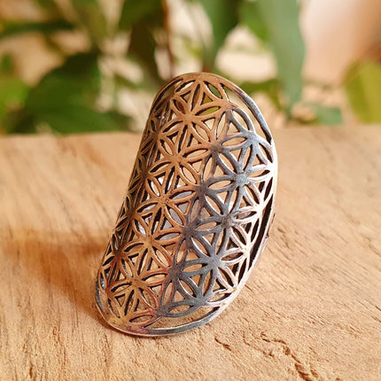 Flower of Life Geometric Mandala Silver Ring / Boho / Ethnic / Rustic / Festival / Tribal / Hippie / Gypsy / Psy / Thumb / Psy