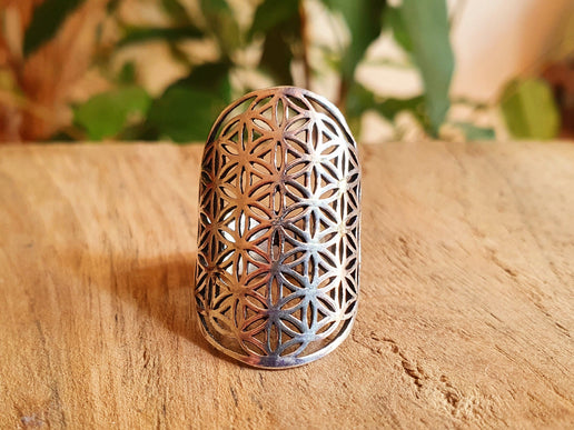 Flower of Life Geometric Mandala Silver Ring / Boho / Ethnic / Rustic / Festival / Tribal / Hippie / Gypsy / Psy / Thumb / Psy